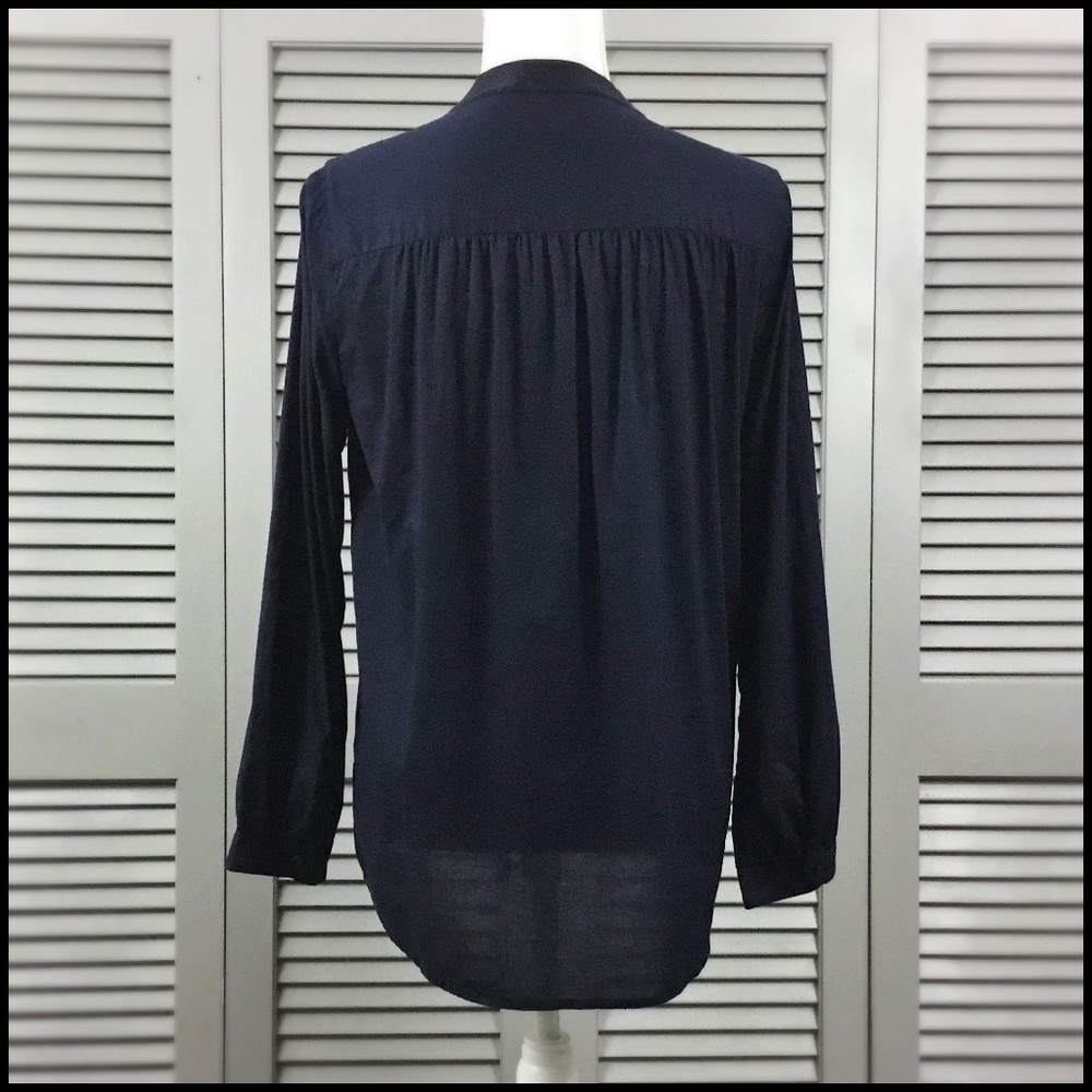 J. Crew Factory Navy Long Sleeve Boho Peasant Top - Picture 5 of 8